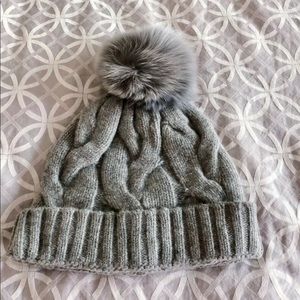 Loro piana cashmere winter hat with fox fur pom